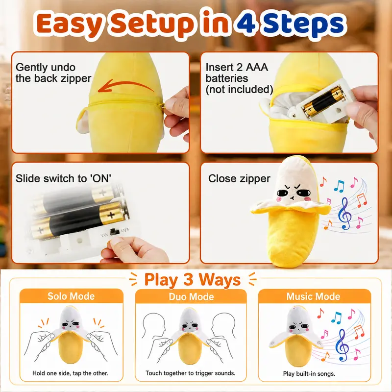 Interactive Musical Plush Toy – Fruit, Heart & Santa Designs