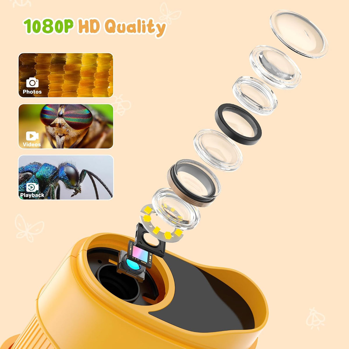1000X Handheld Pocket Microscope for Kids – 2.0" IPS Screen, STEM Science Toy, Ages 3–12
