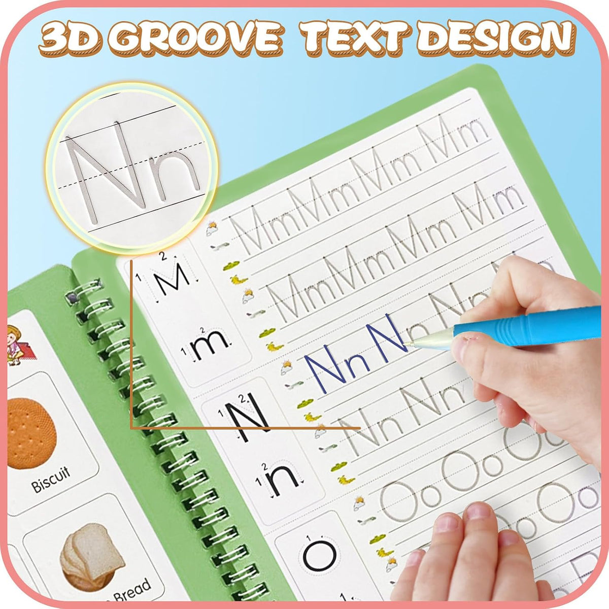 Magic Grooved Writing Practice Copybook for Kids – Reusable Handwriting Workbook, Ages 3–8
