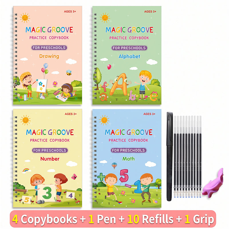 Magic Groove Practice Copybook for Kids | Reusable Wipe-Clean Writing Book