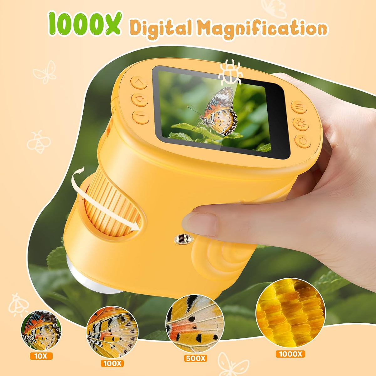 1000X Handheld Pocket Microscope for Kids – 2.0" IPS Screen, STEM Science Toy, Ages 3–12
