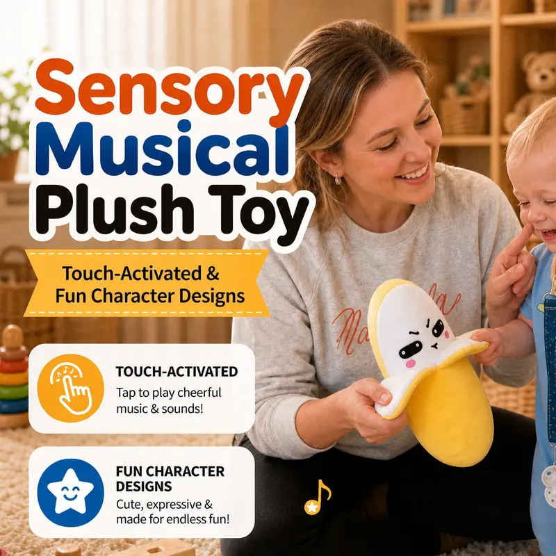 Interactive Musical Plush Toy – Fruit, Heart & Santa Designs
